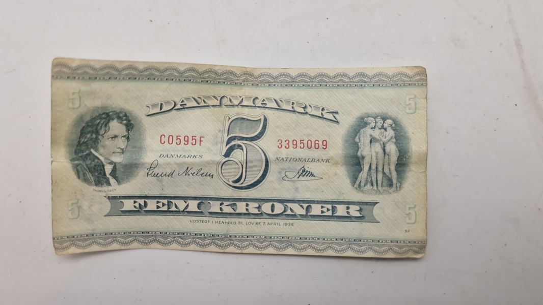 Original dansk 5 krone seddel 