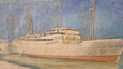 Maleri af Jutlandia der sejler gennem Suez-kanalen 1963