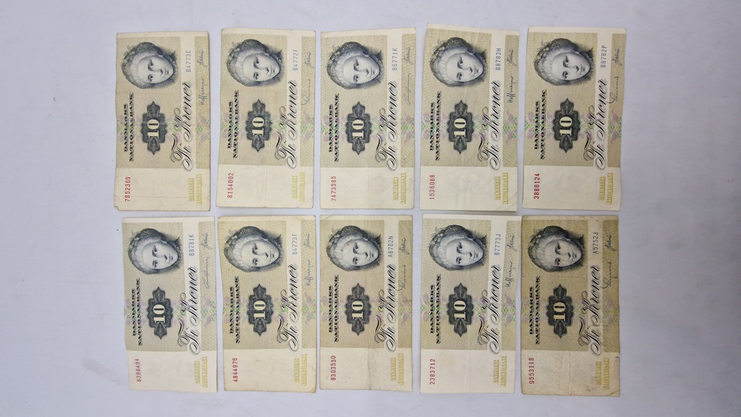 Samling danske 10 krone sedler