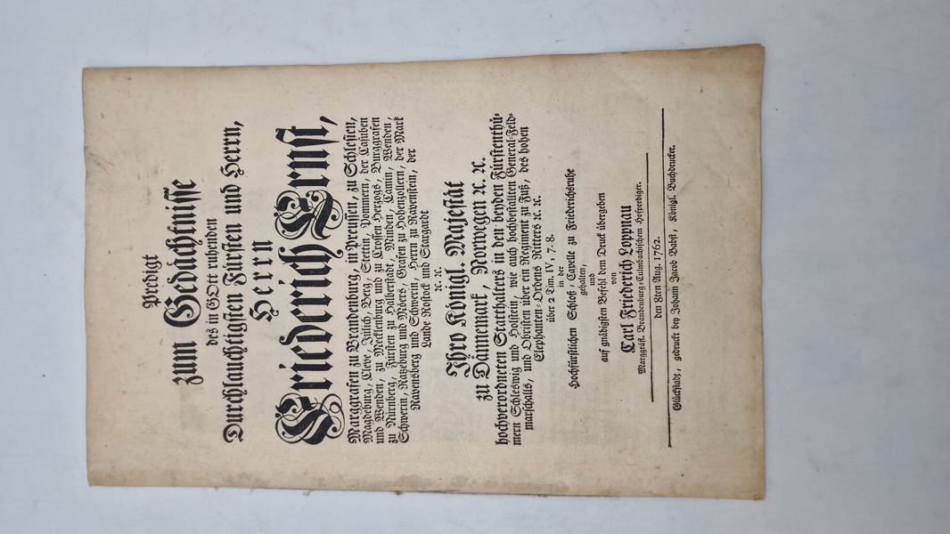 Original mindeprædiken for Friedrich Ernst, markgreve af Brandenburg og andre territorier