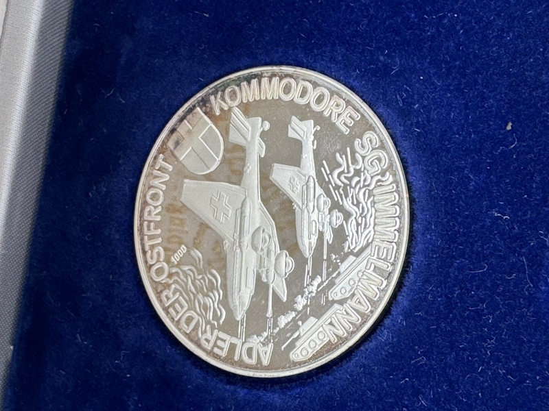 Hans-Ulrich Rudel token med æske, i 25 gram rent sølv