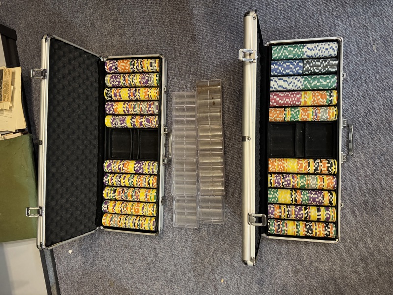 Poker jeton sæt med kasser og holdere