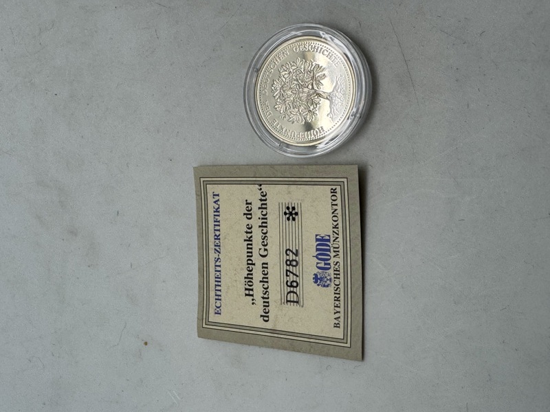 Tysk erindrings mønt med certifikat