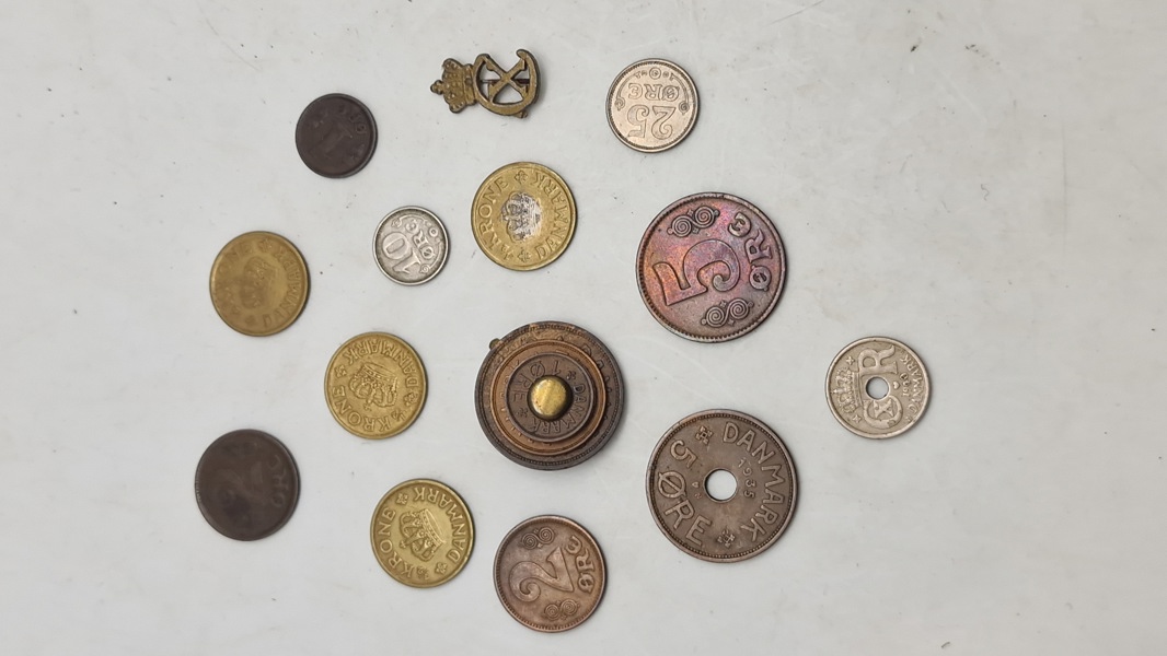 Samling diverse mønter, bl.a. to stk af sølv 