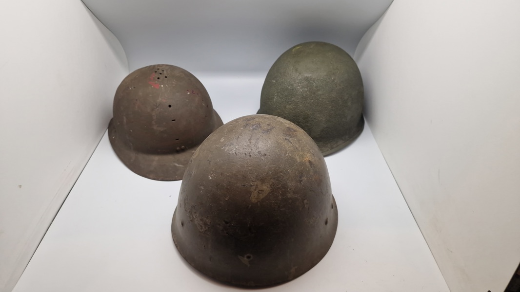 3 stk hjelmskaller, stålhjelm - US svensk og Frankrig