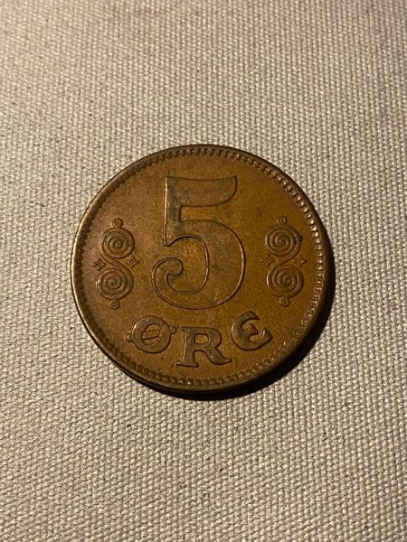 Original dansk 5 øre fra 1921 