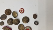 Samling regimentsmærker og knapper