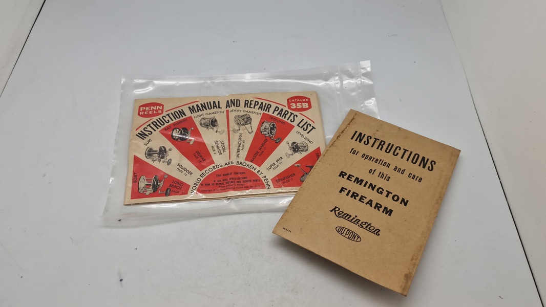 Penn Reels Catalog 35B instruktions- og reparationsreservedelsliste, og Remington hæfte