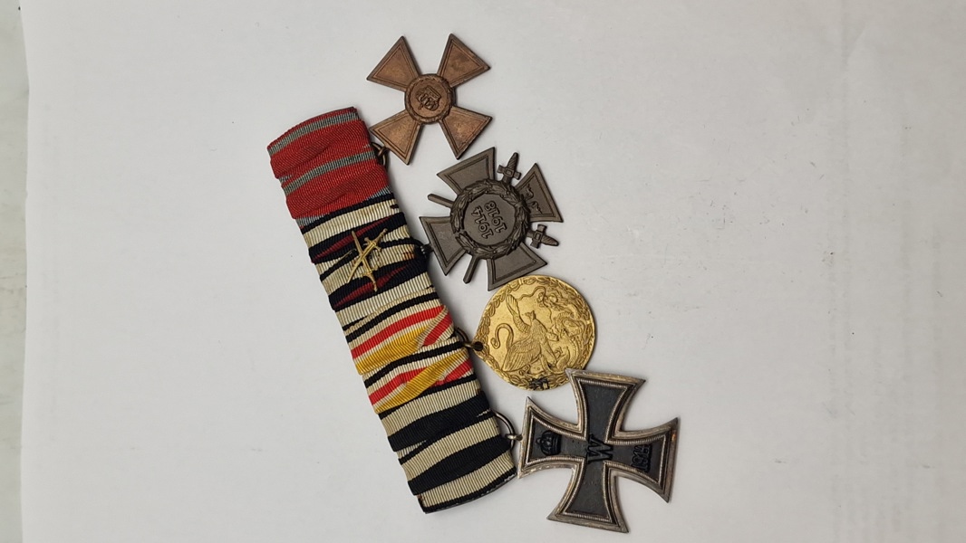 Original tysk ww1 ordensspange (Eisernes kreuz, 2.kl, China-Denkmünze, Ehrenkreuz des Weltkrieges (G7 Unbekanter), Dienstauszeichnung 1. Klasse)  