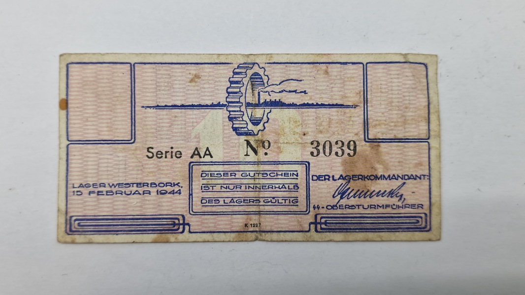 Sjælden original en 100-cents værdikupon fra Westerbork transitcamp Der Anna Frak sad først 