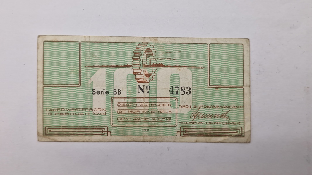 Sjælden original 100-cents værdikupon fra Westerbork transitcamp Der Anna Frak sad først 