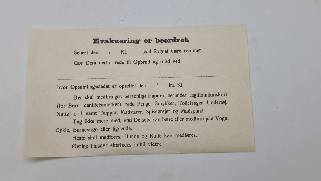 Original evakueringsseddel, ww2