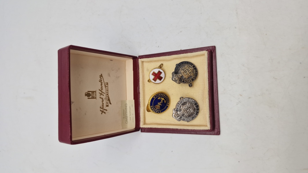 Samling pins med æske 