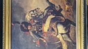 Stort billede af Officer of the Imperial Horse Guards Charging (dansk: Officeren fra den kejserlige hestegarde angriber) af den franske maler Théodore Géricault