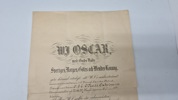 Originalt urkunde underskrevet af den Svenske konge til Oscar Siegfred Christian O'Neill O'Neill Oxholm, 1855 - 1926