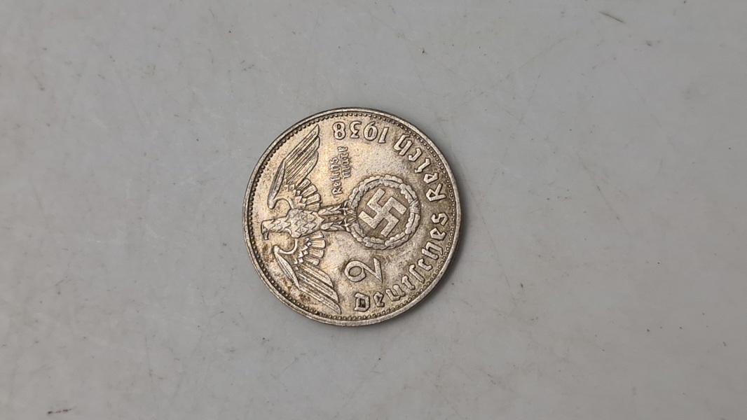Original 2 Reichmark af sølv fra 1938