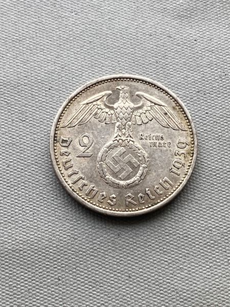 Original 2 Reichmark af sølv 