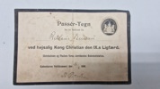 Ekstremt sjældent originalt passér-tegn udstedt af Kjøbenhavns Politikammer den 16. februar 1906, som giver adgang til specifikke områder i forbindelse med Kong Christian den IX.s ligfærd