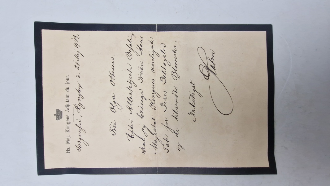 Sjældent originalt takkebrev fra Kongens adjudant til Olga Madsen ifbm Kongens død i 1912 _27623a_8de3d5d128eed5f_lg.jpeg