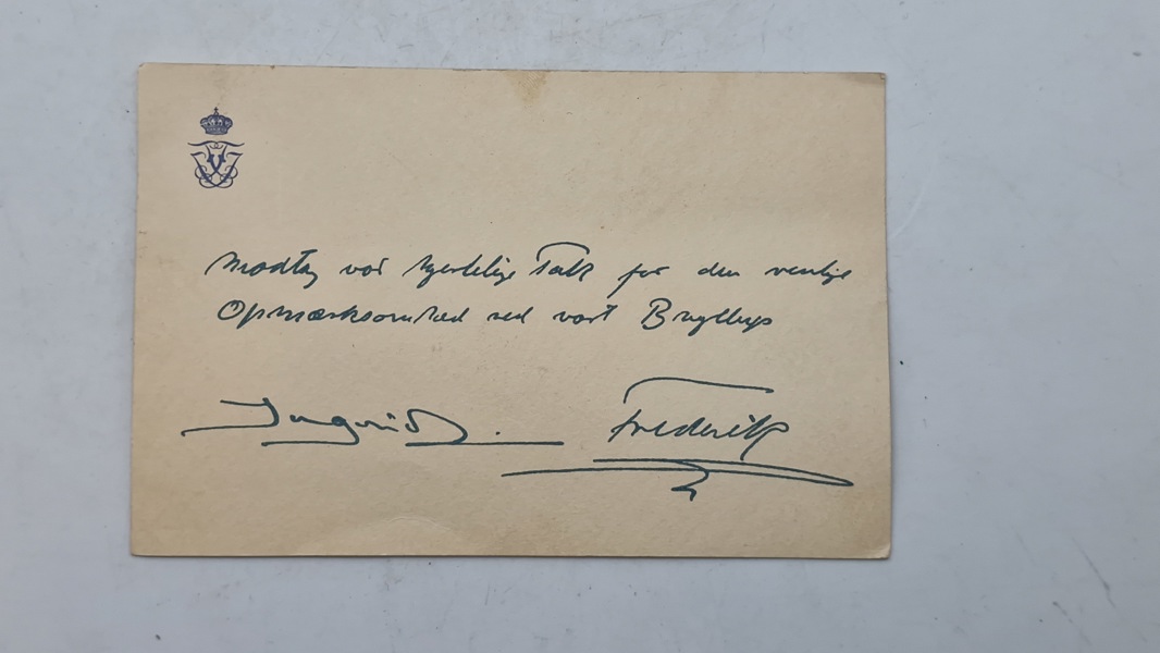 Ekstremt sjældent takke kort fra kronprins Frederik og prinsesse Ingrids bryllup i 1935