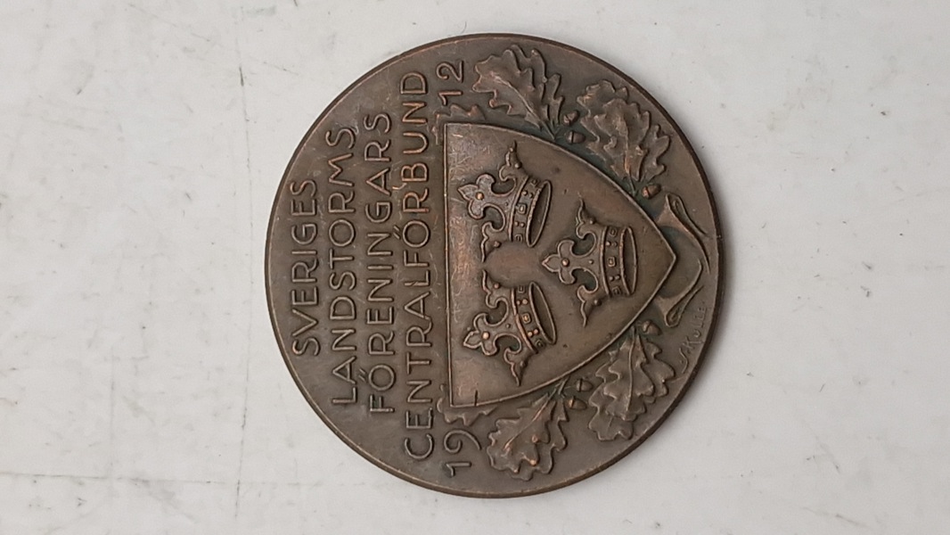Original fortjenstmedalje fra Sveriges Landstormsföreningars Centralförbund, oprindeligt godkendt af kongen i 1922