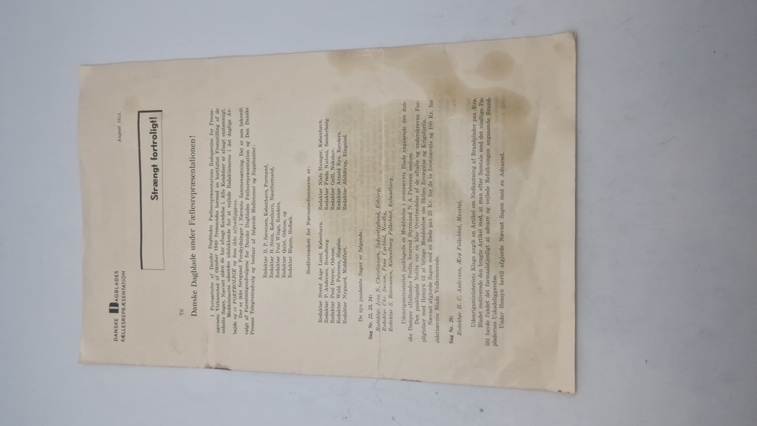 Originalt fortroligt dokument WW2