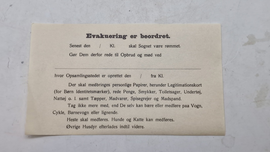 Original evakuerings seddel, ww2