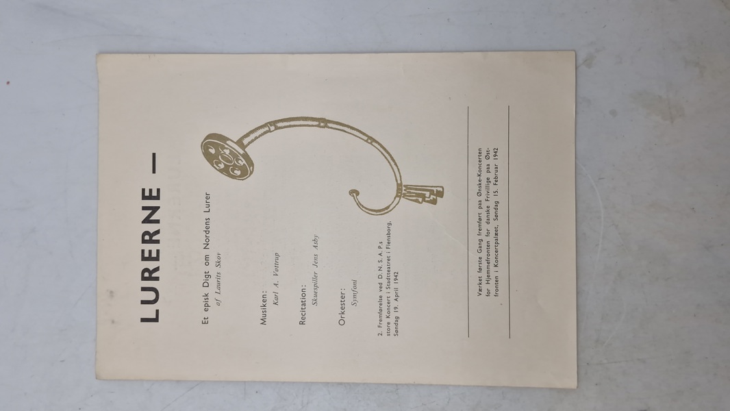 Sjældent originalt hæfte: program for anden opførelse af "Lurerne", et episk digt om nordiske lurer (Frikorps Danmark) 