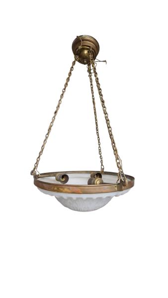 Loftslampe, messing og glas ca. 1920