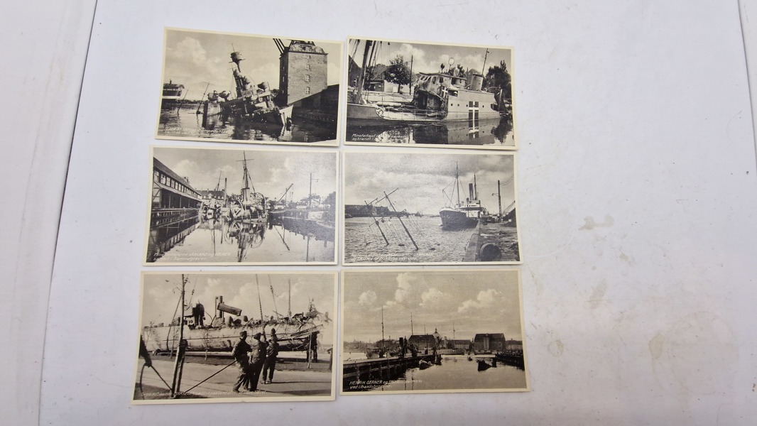 6 foto-postkort fra 29.8.43 - Holmen - flådens sænkning