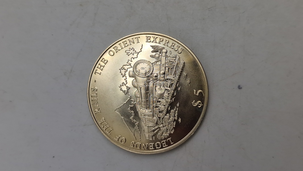 Liberia 5 Dollars 2000 mønt, der fejrer Orientekspressen. 