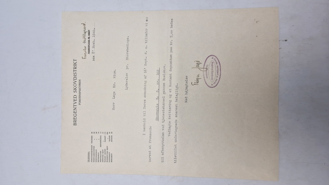 Seddel til rejse gennem skoven 1940