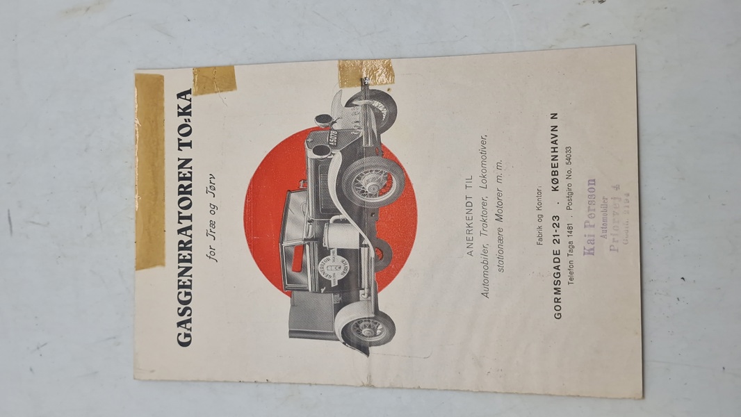 Reklame for TO-KA gasgenerator til træ og koks. WW2 Original