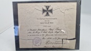 Midlertidigt urkunde (Vorläufiges Besitzzeugnis) på Eisernes Kreuz 2.kl ww1. Originalt 
