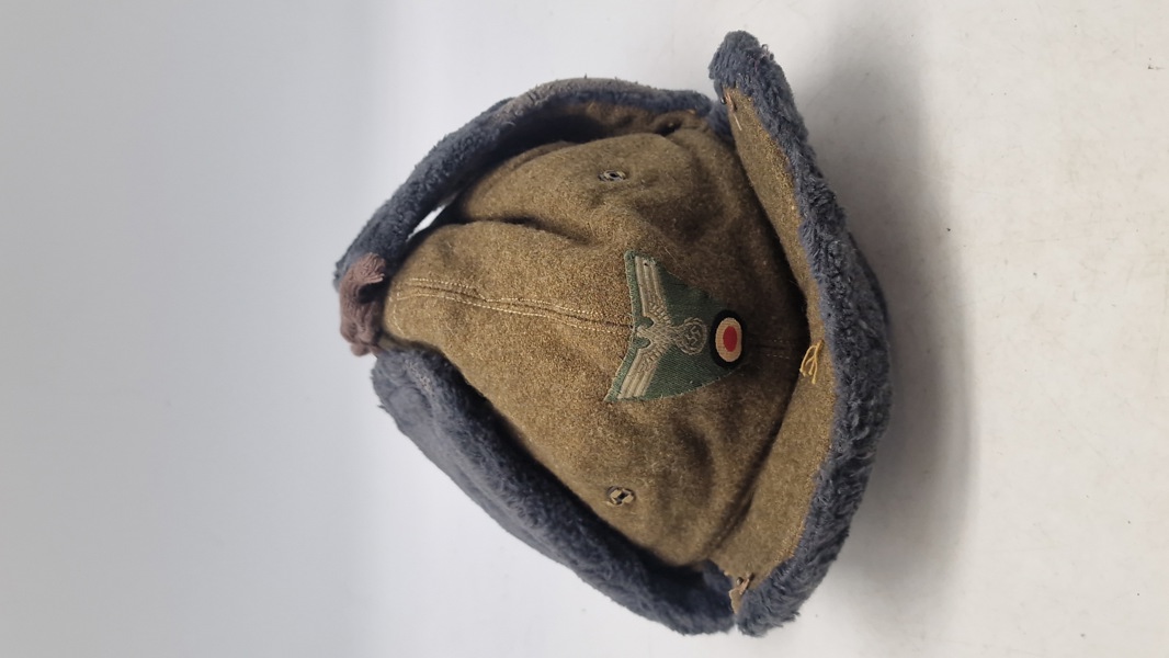 Sjælden russisk ww2 vinterhue, genanvendt af de tyske tropper. Original 