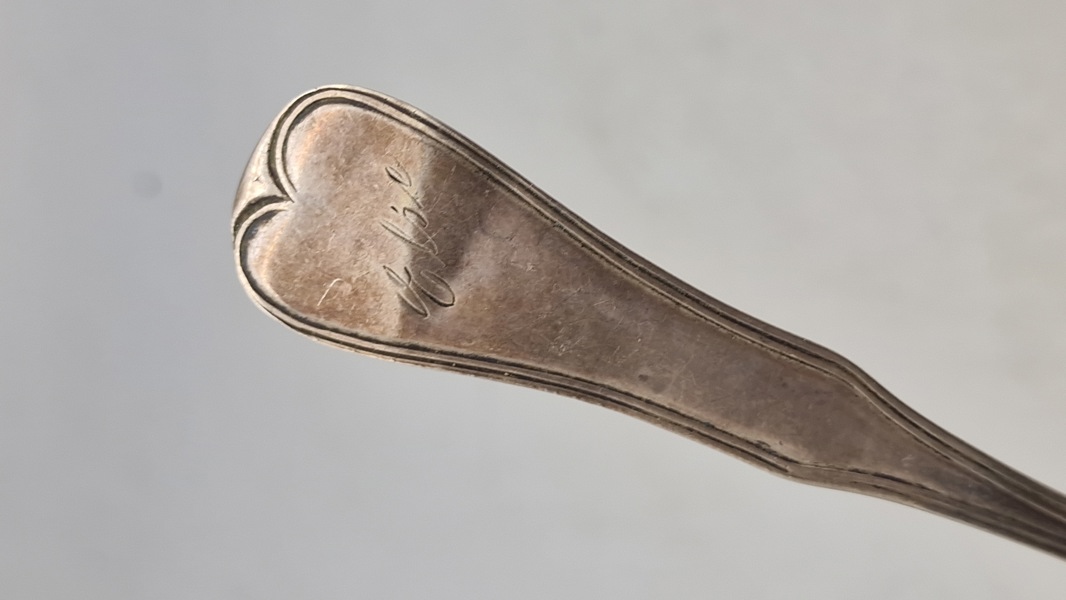 Ske af provinssølv, dateret 1849