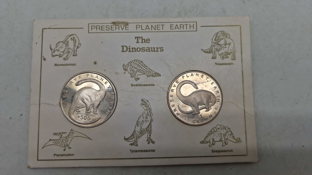 samlermønter med dinosaurnavne og -billeder, sølv 