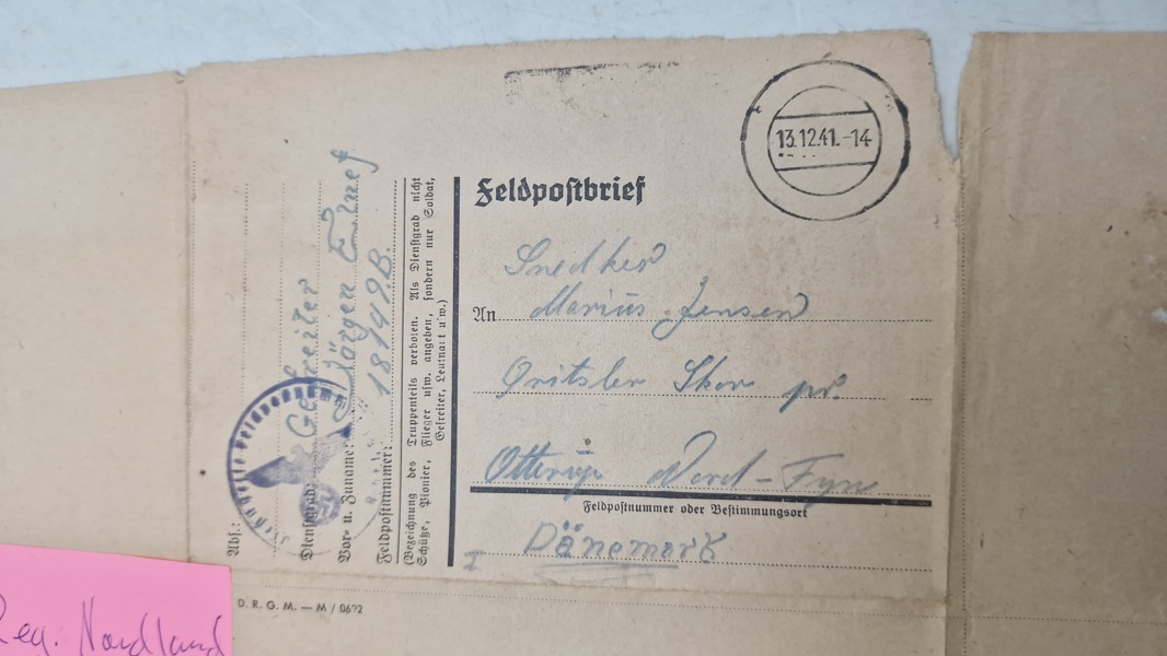 Waffen SS feltpost skrevet afDansk frivillig fra regiment Nordland og sendt til dk. Originalt