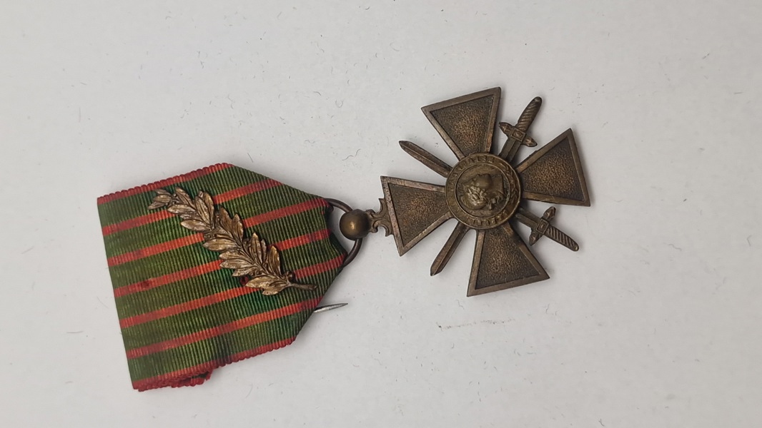 Fransk Croix de guerre (Krigskors) medalje fra 1. verdenskrig. Original