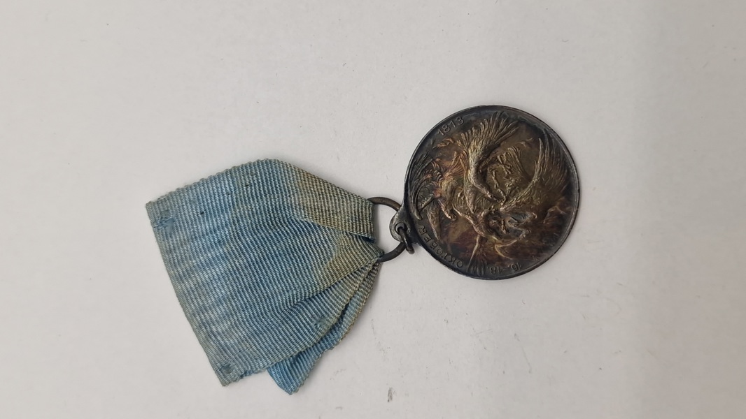 Tysk mindemedalje fra 1913, der forestiller Völkerschlachtdenkmal (Monumentet for folkeslaget ved Leipzig). Original 
