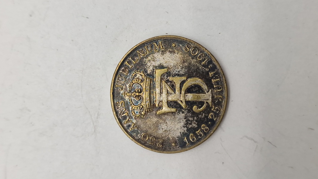 erindringsmedalje fra 1908, der markerer 250-års jubilæet for Den Kongelige Livgarde. Original