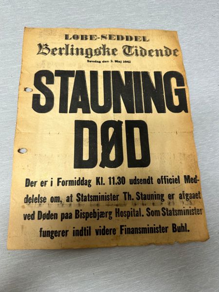 Original løbeseddel: Stauning død 1942