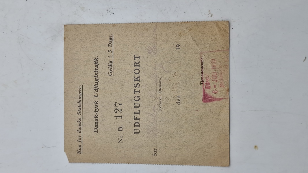 Udflugtskort fra dansk tysk udflugtstrafik, udstedt 1939. Original