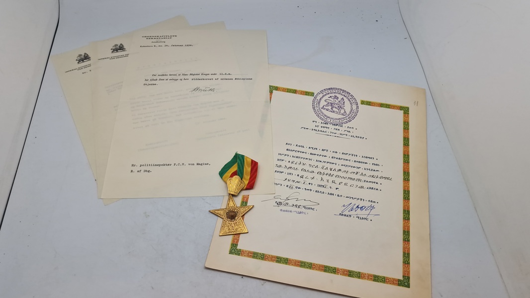 Etiopiens Stjerneorden med papirer. Original 