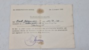 Bescheinigung (attest) udstedt den 31. august 1943 i Kolding under den tyske besættelse af Danmark. Original 