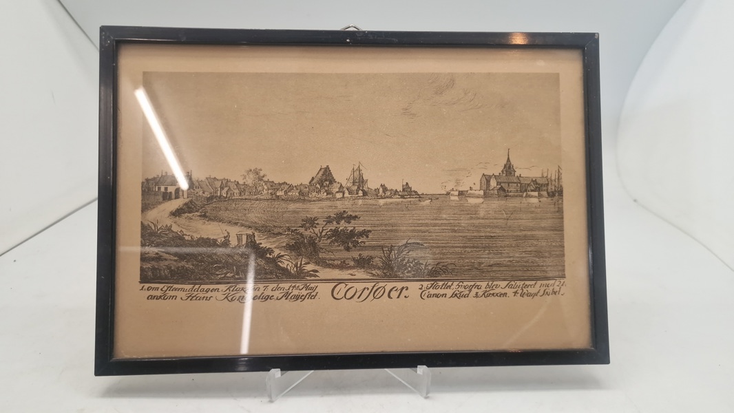 kobberstik af havnen og fæstningen i Korsør, udført af Poul Isac Grønvold 