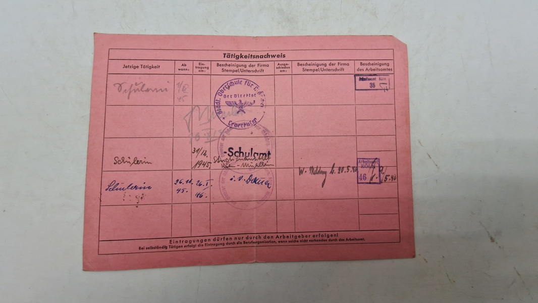 Tysk arbejds Pas, ww2. Original