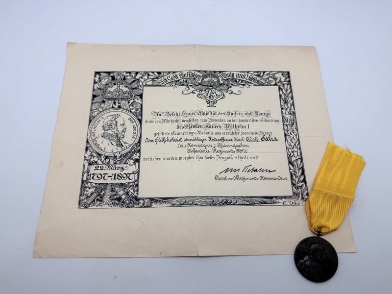 Kaiser Wilhelm-erindringsmedalje, også kendt som Zentenarmedaille. Original