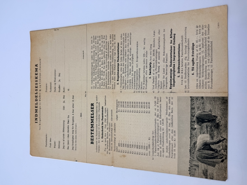Waffen SS (Dansk) indmeldelses blanket. Original 