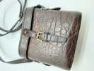 A MULBERRY BROWN CROCODILE LEATHER HAND BAG, binocular style, original 
